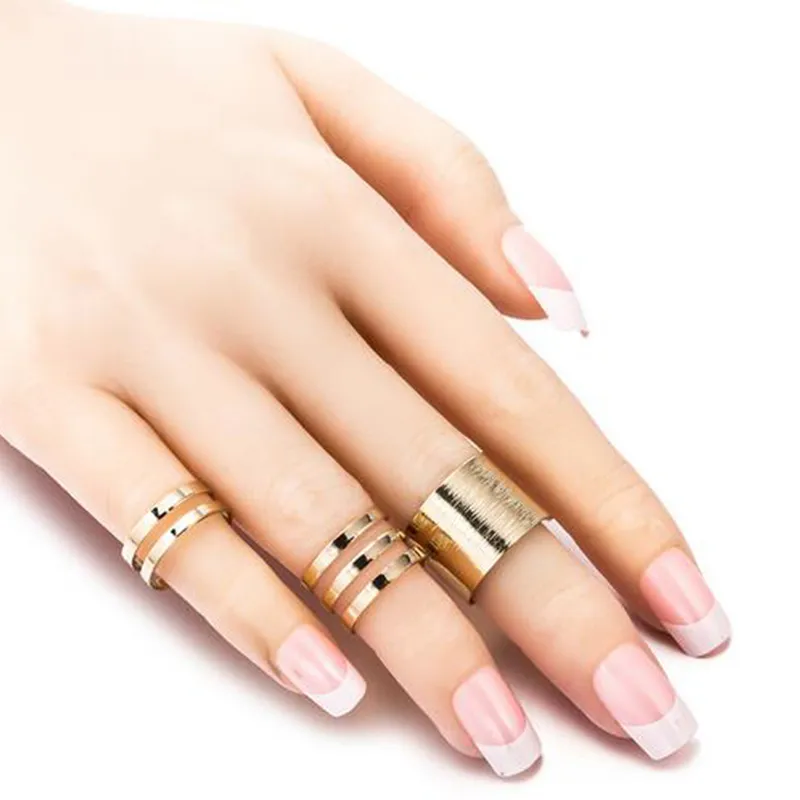 1 Set/3 Pcs Punk Oro Argento Anelli Femminili Anelli Stack Plain Band Midi Mid Finger Knuckle Anelli Set per Le Donne Anel Rock gioielli