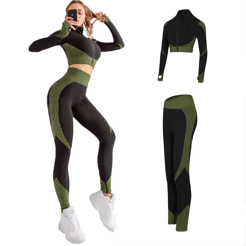 Women Long Sleeve Sport Suit Yoga Set Patchwork Gym Clothing Zippered Workout  Fitness + High Waist From Amoyoutfit, $21.09
