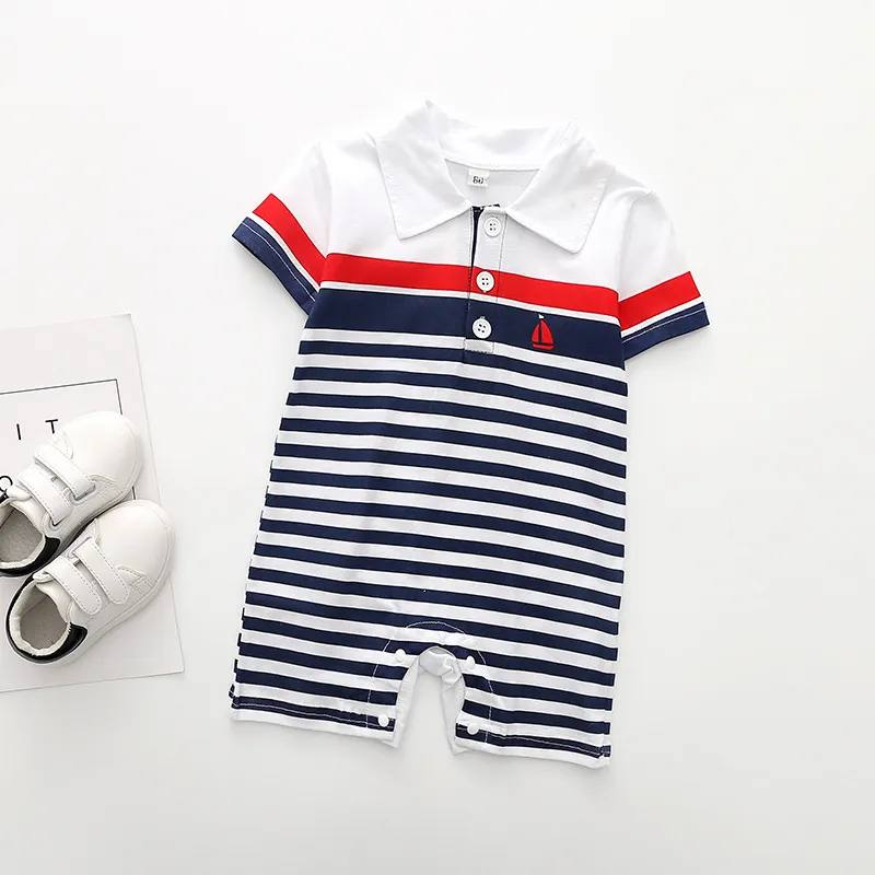 Ins Baby Boy Designer Clothes Romper Boy Stripped Design Short Sleeve