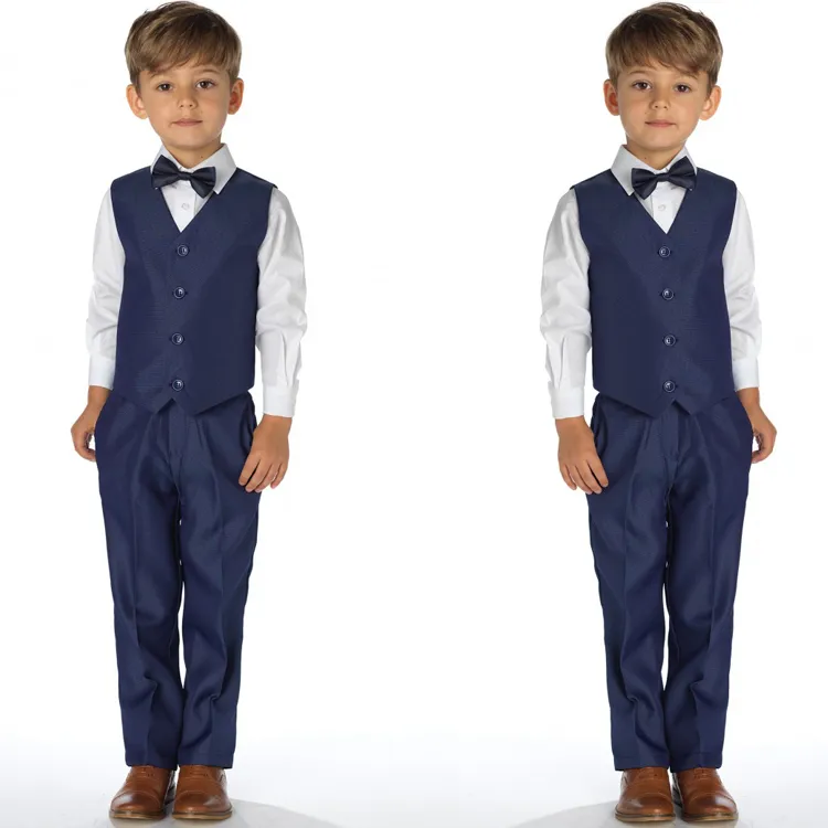 Wiosna Chłopcy Formalne zużycie na Wedding Navy Dwa kawałki Dzieci Tuxedos Fashion Custom Made Baby Boy Odzież (kamizelki + spodnie)