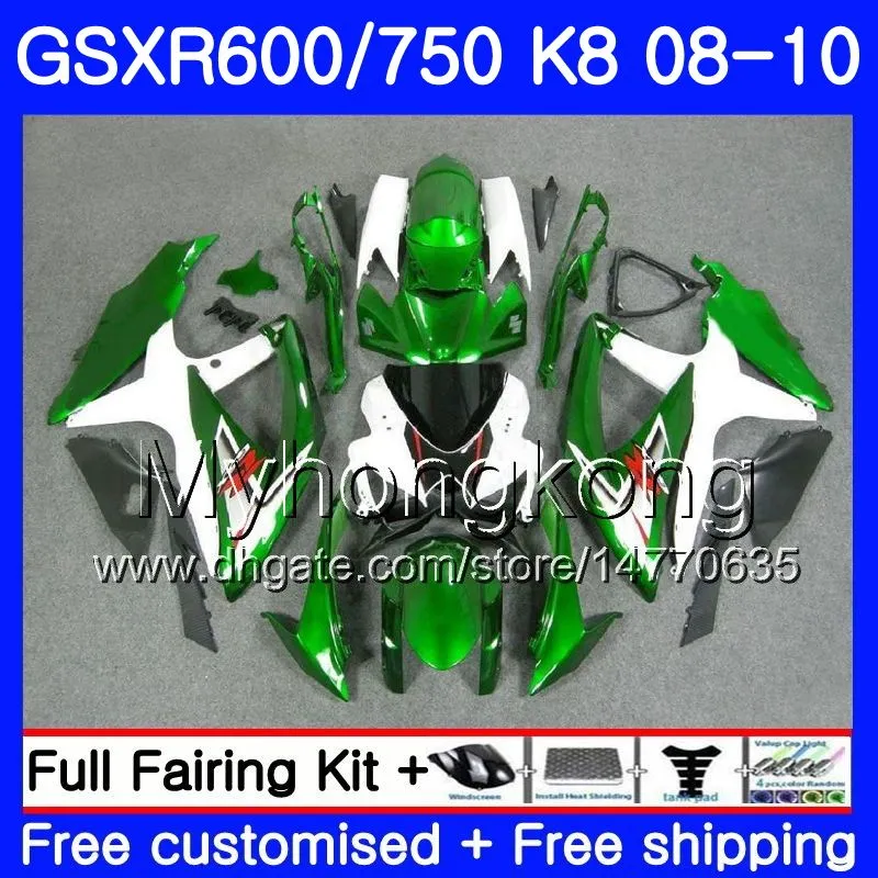 Kit för SUZUKI GSXR 750 600 GSX-R750 GSXR600 2008 2009 2010 297HM.33 GSX R600 R750 600CC GSX-R600 K8 GSXR750 Grön Vit 08 09 10 Fairing