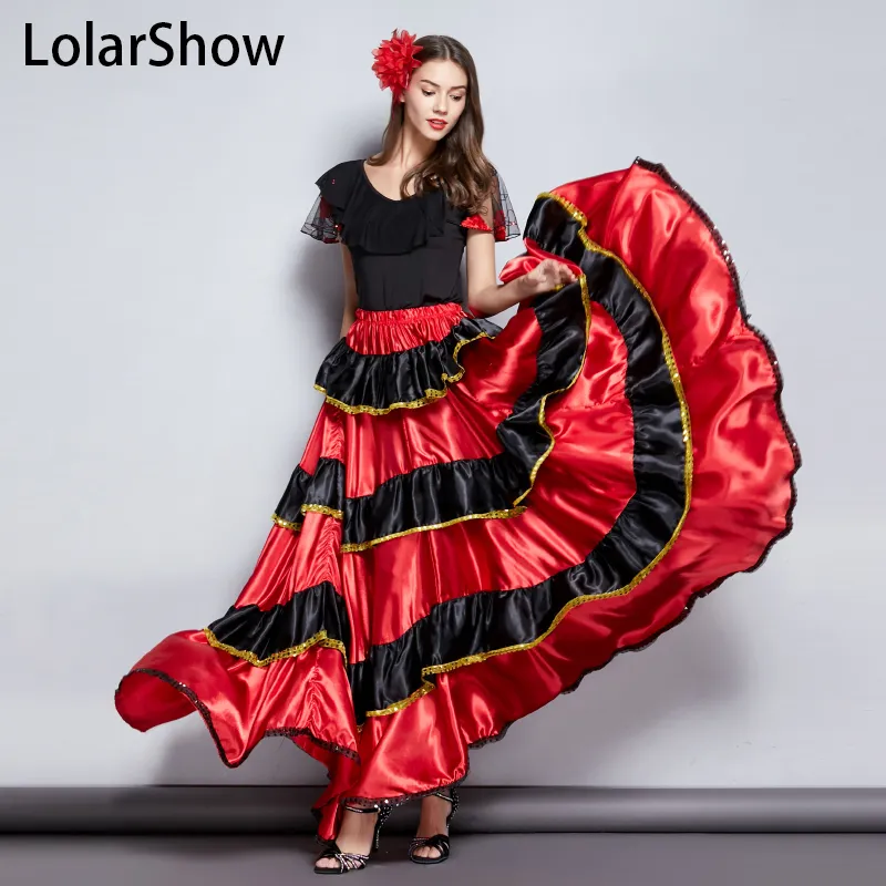  DCOT Faldas de baile de salón para mujer, camisetas de baile  flamenco, disfraz de flamenco español, falda de vals, ropa de baile de  escenario (color : D, tamaño: código L) 