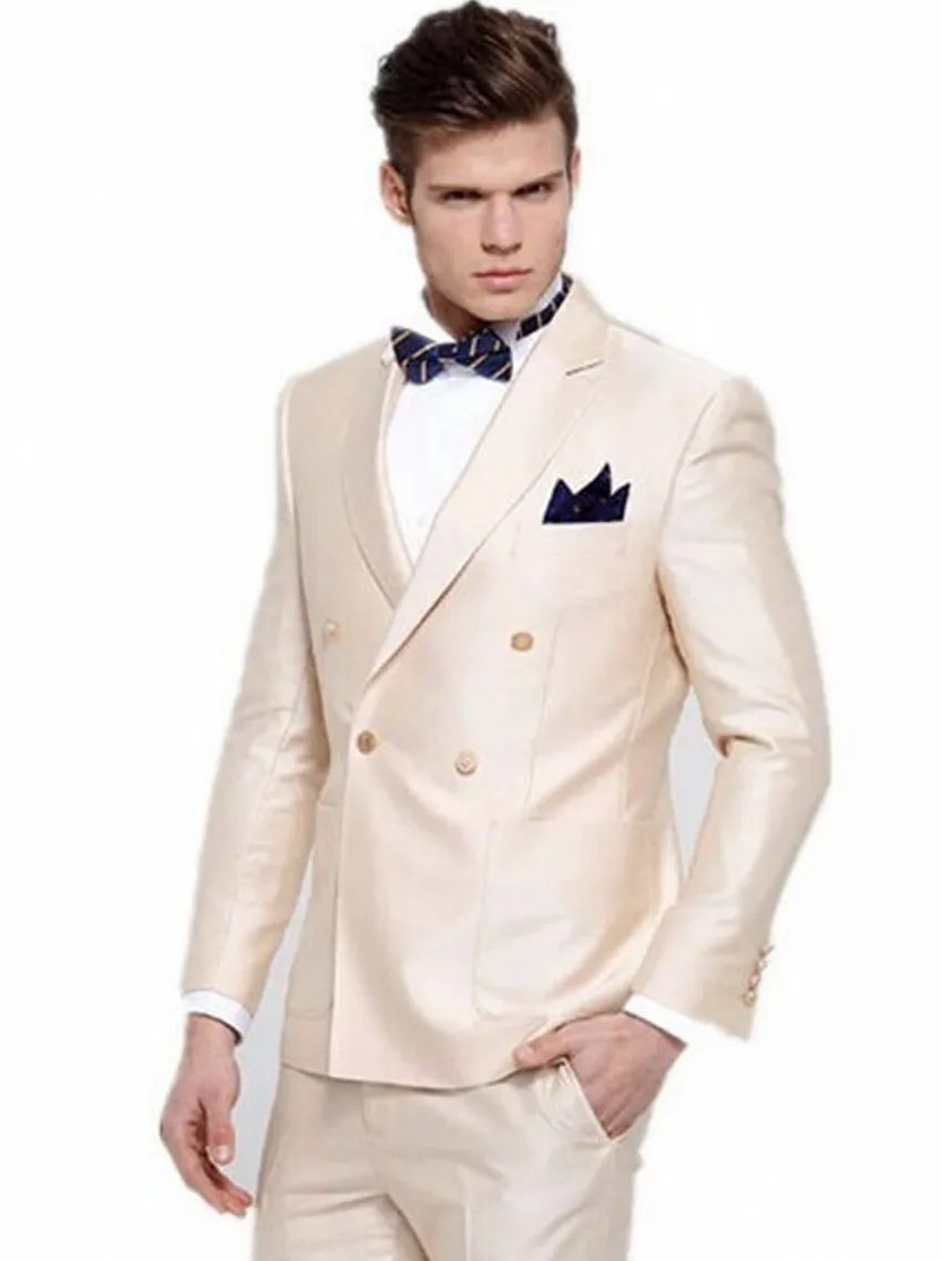 Modern Champagne Shawl Lapel Tuxedo Damask Wedding Suit For Men