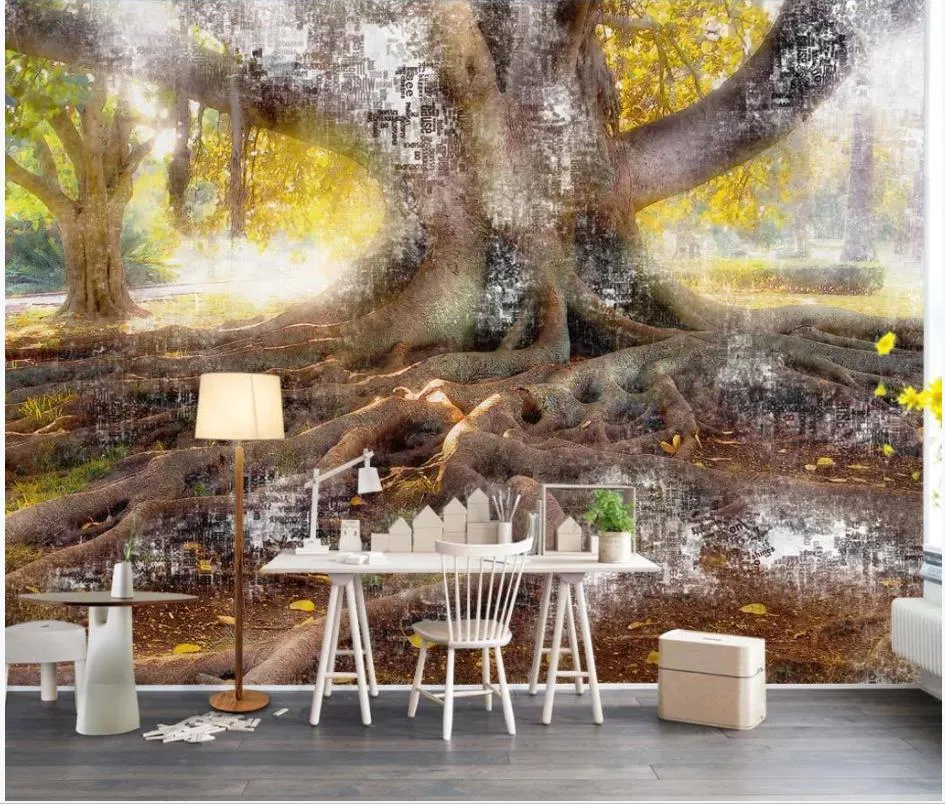 murales de papel pintado 3D para vivir bosque sala de gran árbol pintura de la pared de fondo