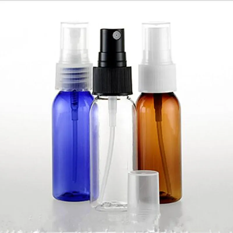30 sztuk / partia Amber Pet Perfume Butelki Atomizer Mini Plastikowe Przezroczyste 30ml Butelka Travel Spray Butelka E Ciecz Butelka Pompa Blue