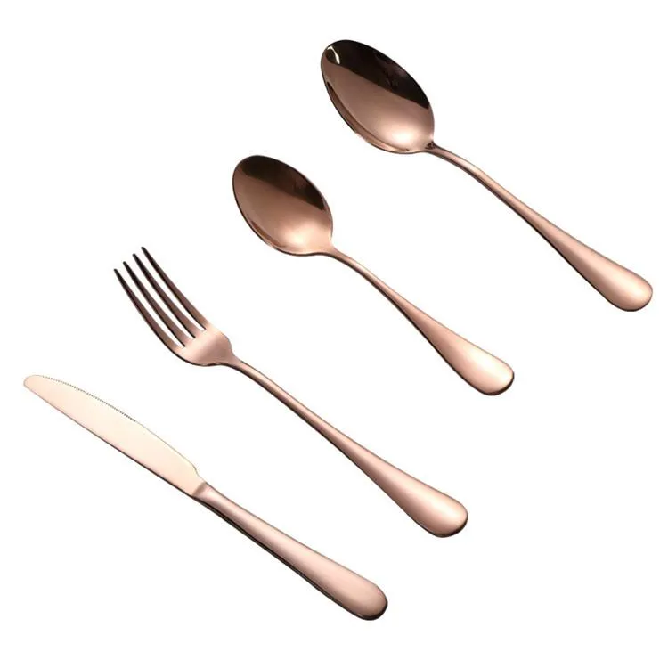 4Pcs Wedding Tableware Stainless Steel Set Rose Gold Flatware Sets Glossy Rose Gold Cutlery Sets wholesale