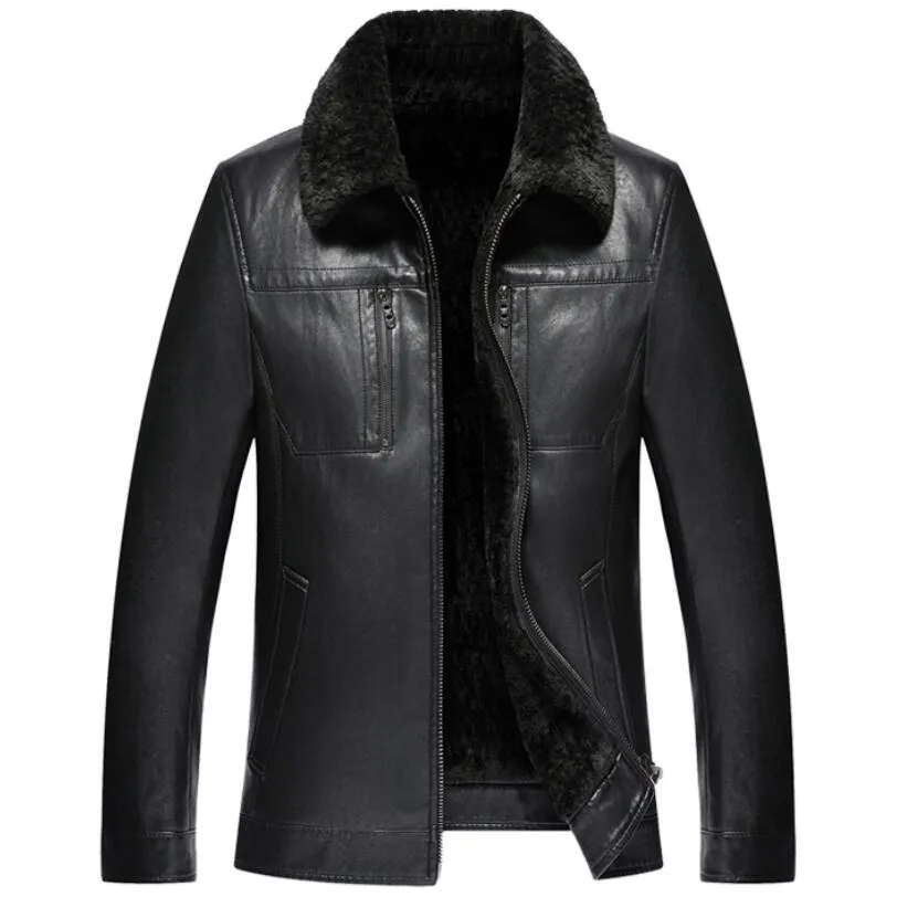 Cuir Jacker hommes 201 automne et hiver hommes vestes en cuir affaires décontracté épais manteau De fourrure mâle Jaqueta De Couro Masculina