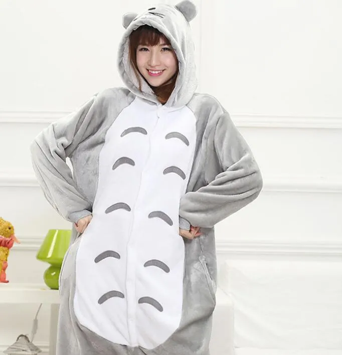 Totoro Pajama caroset Onesies Unissex Animal Cartoon Pijama Set Women Men Cosplay Costume Totoro Chinchilla Onesie Sleepwear226P