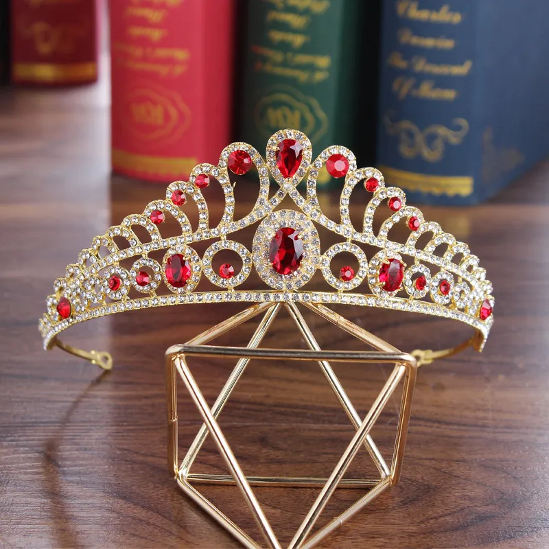 Red Ruby Crystal Crown, Quinceanera Crown, Gold Wedding Tiara, Princess Tiara s-l400.jpg main image 2