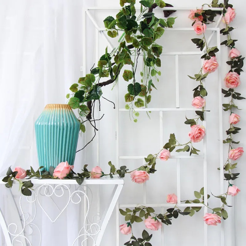4 pièces/lot 2M artificielle Rose vigne soie fleur Rose décoration maison intérieur tuyau plafond plante mur décoratif mariage fausse fleur bande