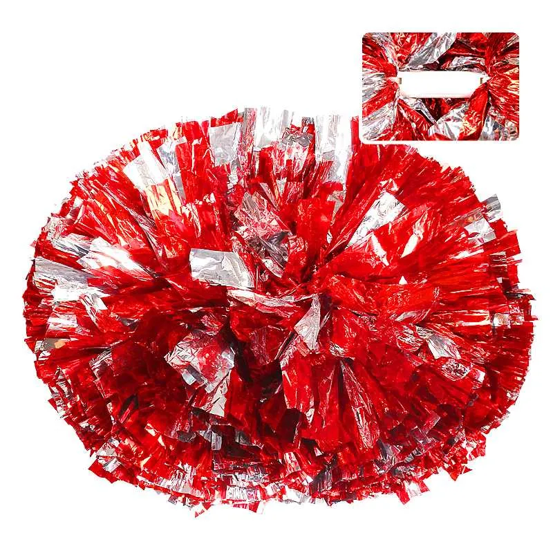 2PCS Metal Red Mix White Cheerleading Pom Poms 32CM