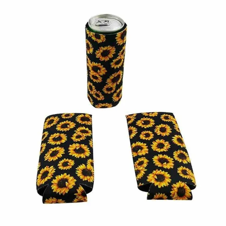 Slim Can Beer Sleeves Insulators Neoprene Beverage Cooler Cover Collapsible Cola Soda Bottle Koozies Cactus Leopard Can Sleeve CGY391
