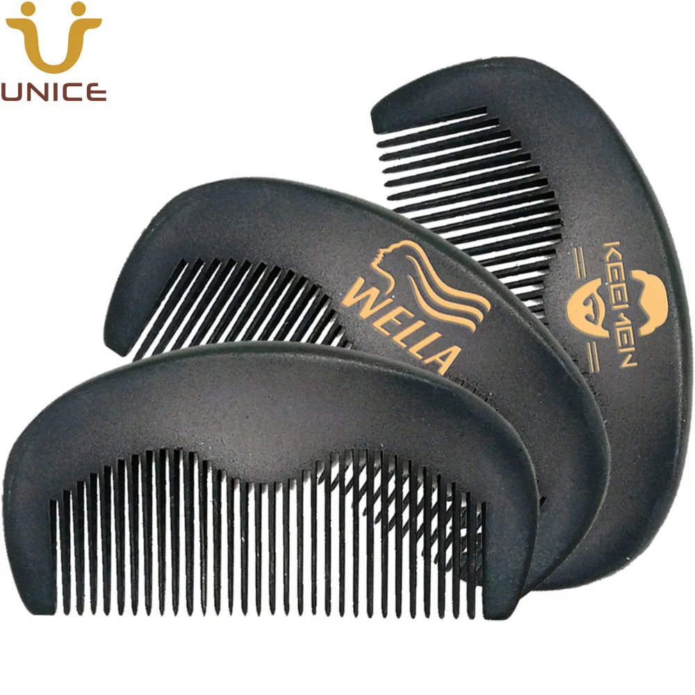 MOQ 50 PCS Anpassad logotyp Black Wood Beard Hair Combs Laser Graverad Portable Travel Pocket Anti Statisk mustaschkam för män Kvinnor