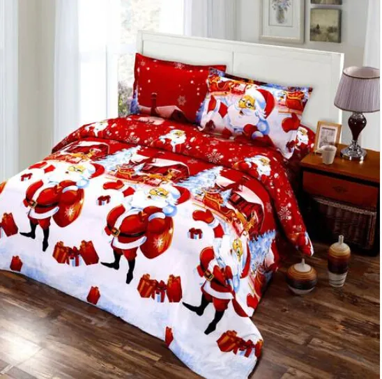 Groothandel gratis verzending 4 stks Merry Christmas Gift Santa Claus Comfort Diepe Pocket Beddengoed Set Beddengoed