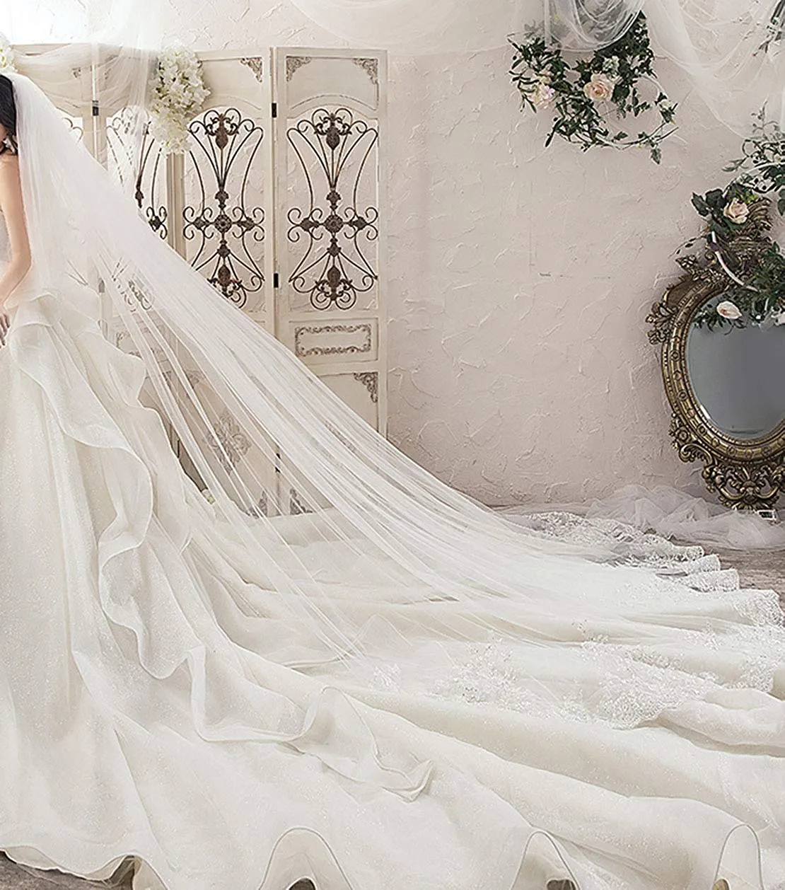 Cathedral Wedding Veil - Long 2 Tier Veil with Sequins Lace  display picture 3