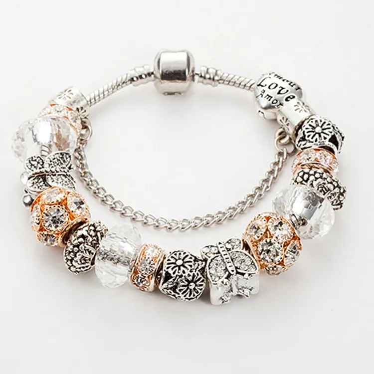 Elegant Butterfly CZ Diamond Beaded Bracelet Luxury Designer For
