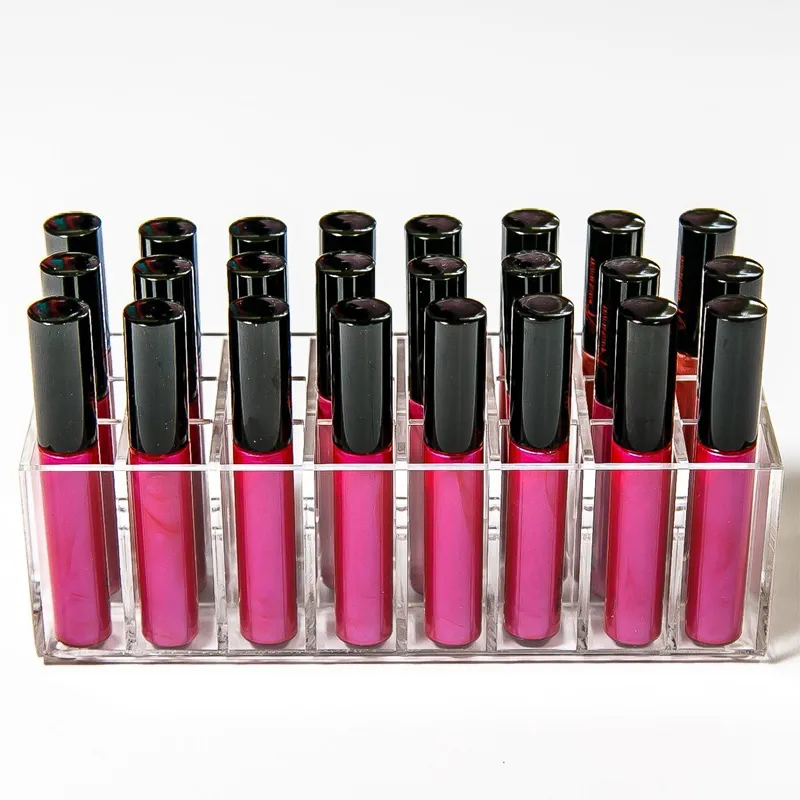 Novo acrílico transparente 24 grades lipstick titular organizador de maquiagem de unha para desktop caixa de armazenamento cosmético Caixa de brilho labial T2003202524