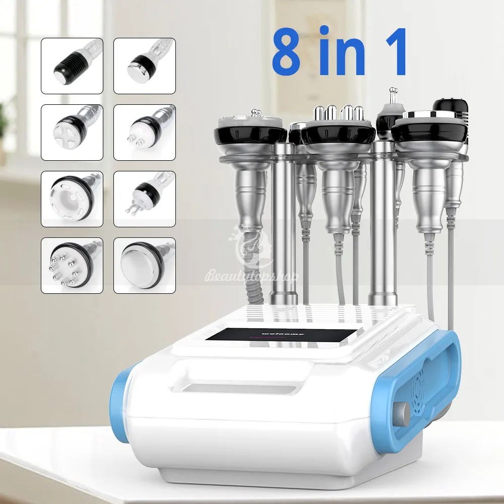 Professional Portable 8 in1 Cavitation Vacuum Skin Rejuvenation Sextupolar Quadrupole RF BIO Cold Hammmer Slimming Machine USA