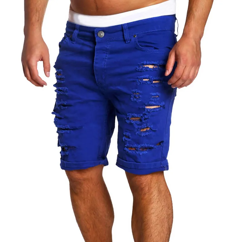2024 Heflashor Nowe letnie męskie dziura krótkie dżinsy Mężczyźni bawełniane odcinki swobodne spodnie dżinsowe spodnie moda