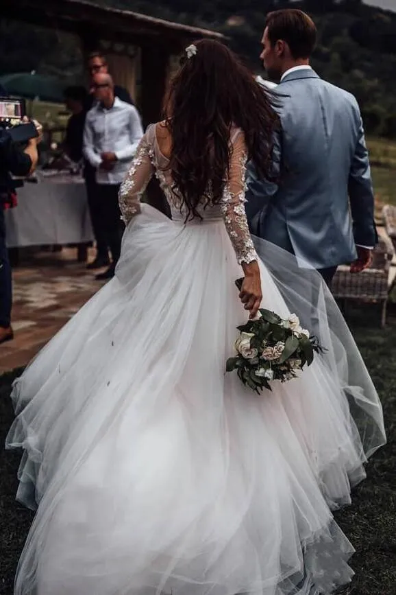 2019 Abiti Da Sposa Stile Country Boho Con Scollo A V Maniche Lunghe In Pizzo Tulle Abiti Da Sposa Da Spiaggia Taglie Forti Su Misura Da 107 39 DHgate