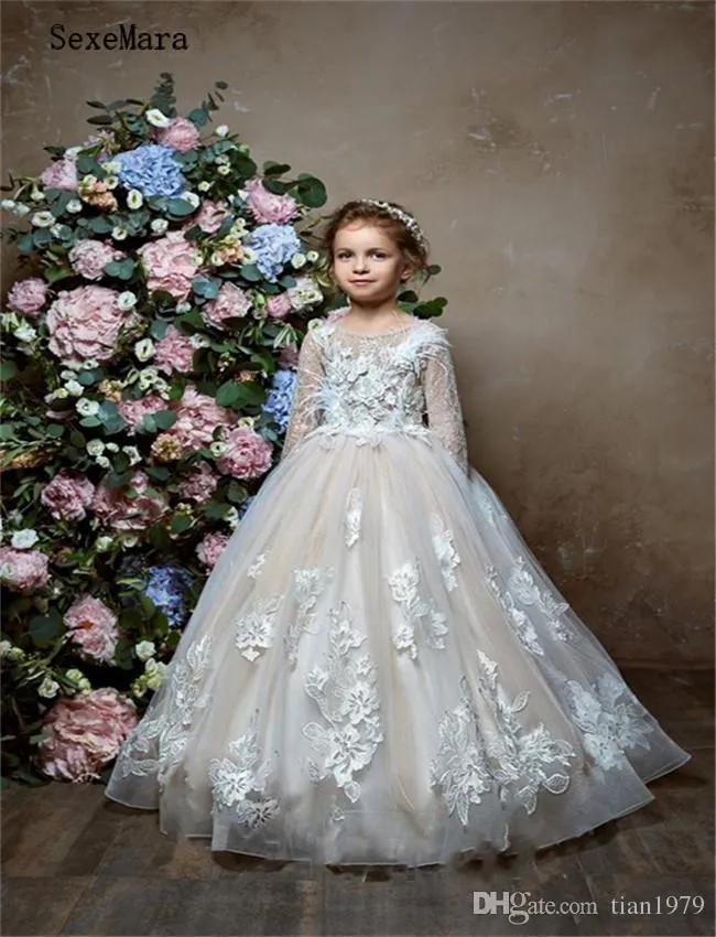 Lace Applique Flower Girl Dress Beaded Pageant Gown, Custom Kids Formal  Dress Shop Now!