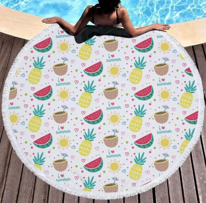 Pineapple round beach mat custom microfiber polyester European and American style round printed beach towel tassel Home Decor Yoga Mat Shawl
