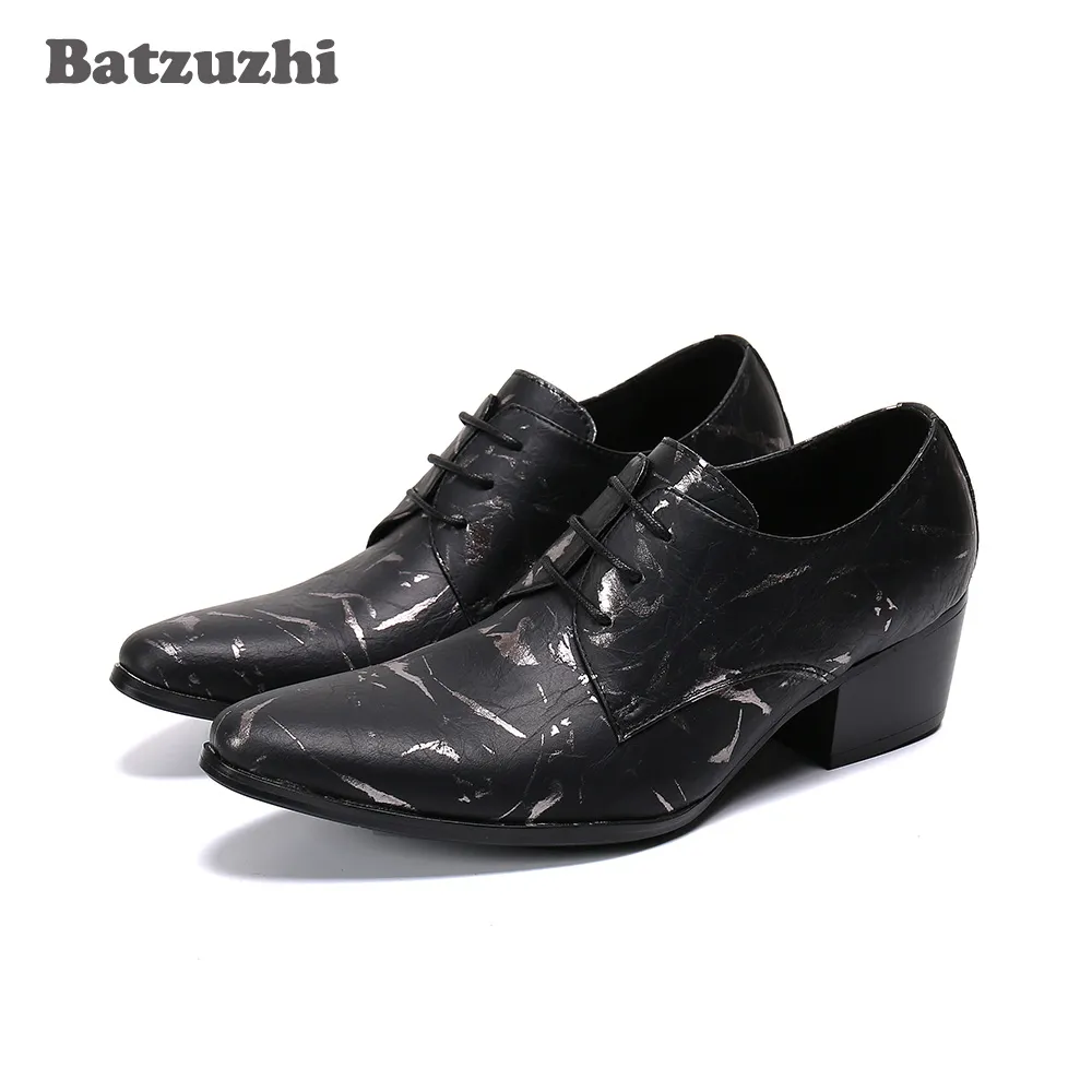 Batzuzhi 6.5 cm Tacchi Alti Stivaletti da uomo Punta a punta Stivali in vera pelle nera Uomo Stringati Botas Hombre, Grandi Taglie US6-US12