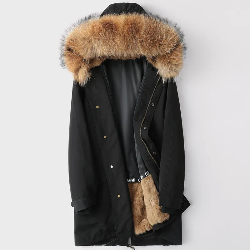 Mężczyzna Rabbit Fur Coats Winter Real Fur Kurtki Ciepłe Parki Hoods Windbreaker Odzież wierzchnia Płaszcz Plus Rozmiar M-4XL 5XL Odzież