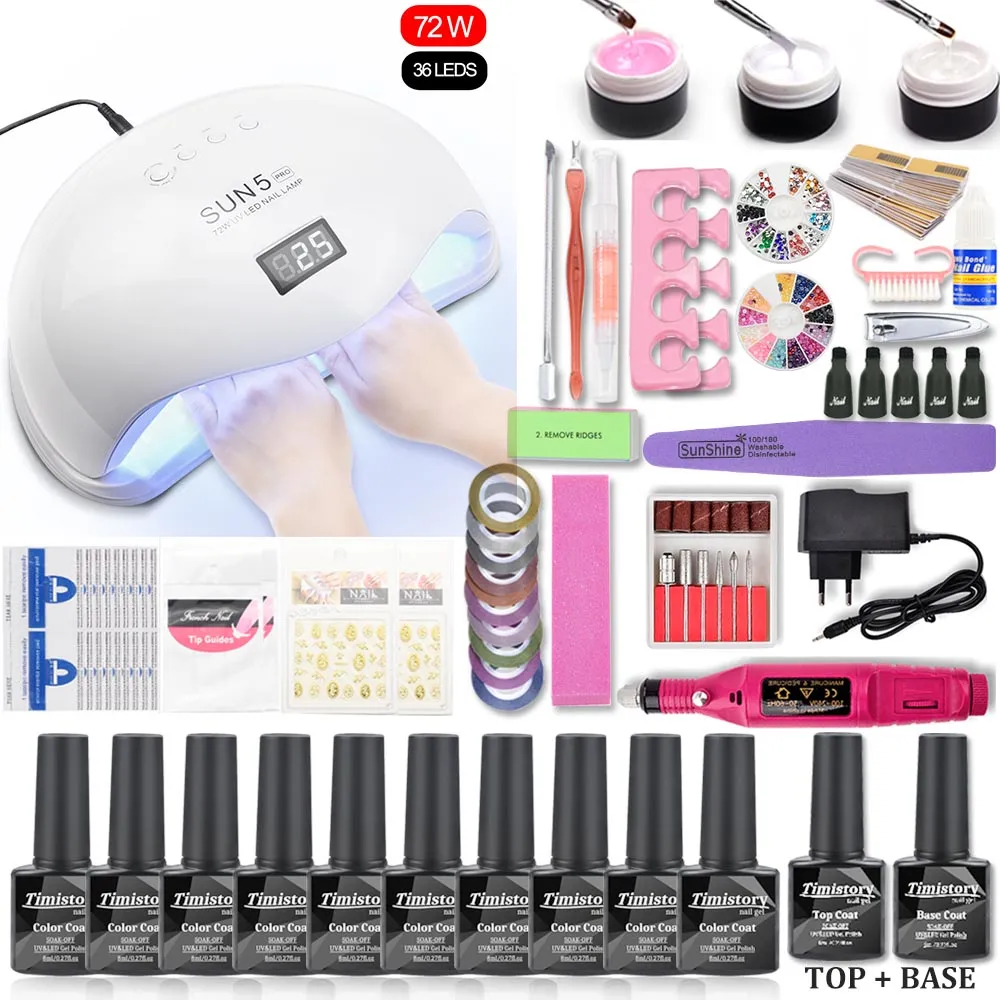 10 -st gel nagellak set manicure set UV lamp droger acryl nagelkit UV Extension gel elektrische manicure boor kunstgereedschap