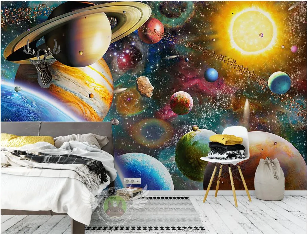 WDBH 3D Wallpaper Photo Custom Photo Space Universo Planeta Planeta de la  habitación de los niños