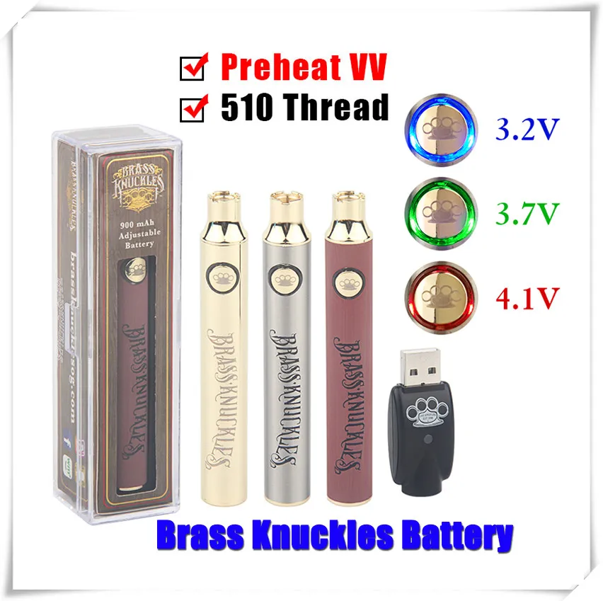 Boksbeugels Vape Pen 650 mAh 900 mAh Verstelbare Spanning Hout Batterij SS Goud 510 Draad Roken Voorverwarmen VV Nieuwe UK E CIG