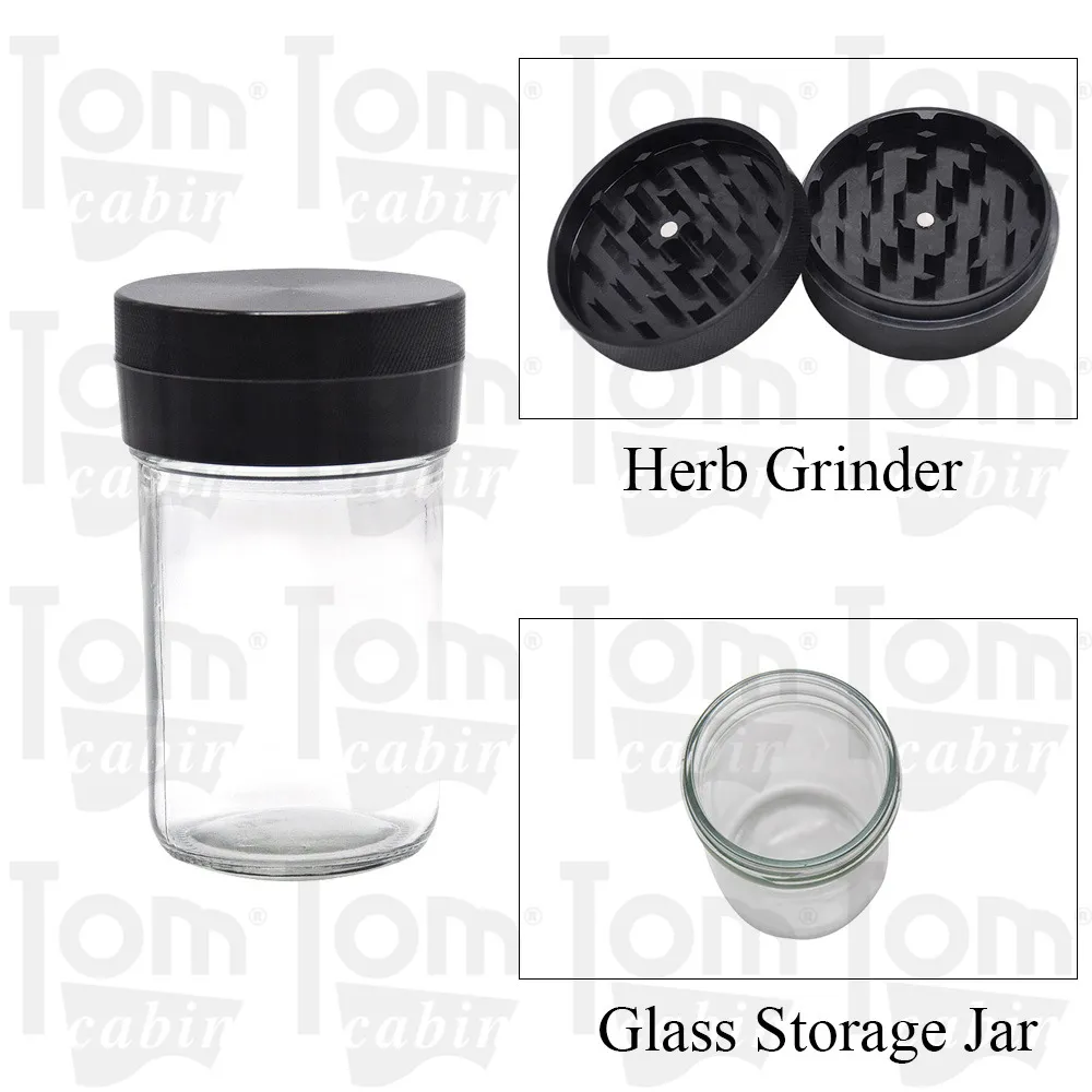 Aircraft Aluminum Smoking Herb Grinder With Big Glass Stash Storage Jar 75MM 2 Piece Metal Tobacco Grinder Smoke Hand Pipe Accessories