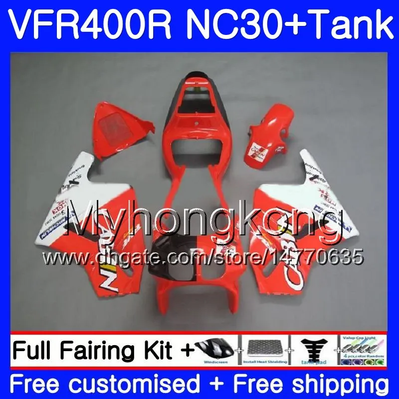 Kit pour HONDA RVF400R V4 VFR400R 1989 1990 1991 1992 1993 269HM.40 VFR400 RVF VFR 400 R NC30 VFR 400R 89 90 91 92 93 Carénage rouge clair blanc