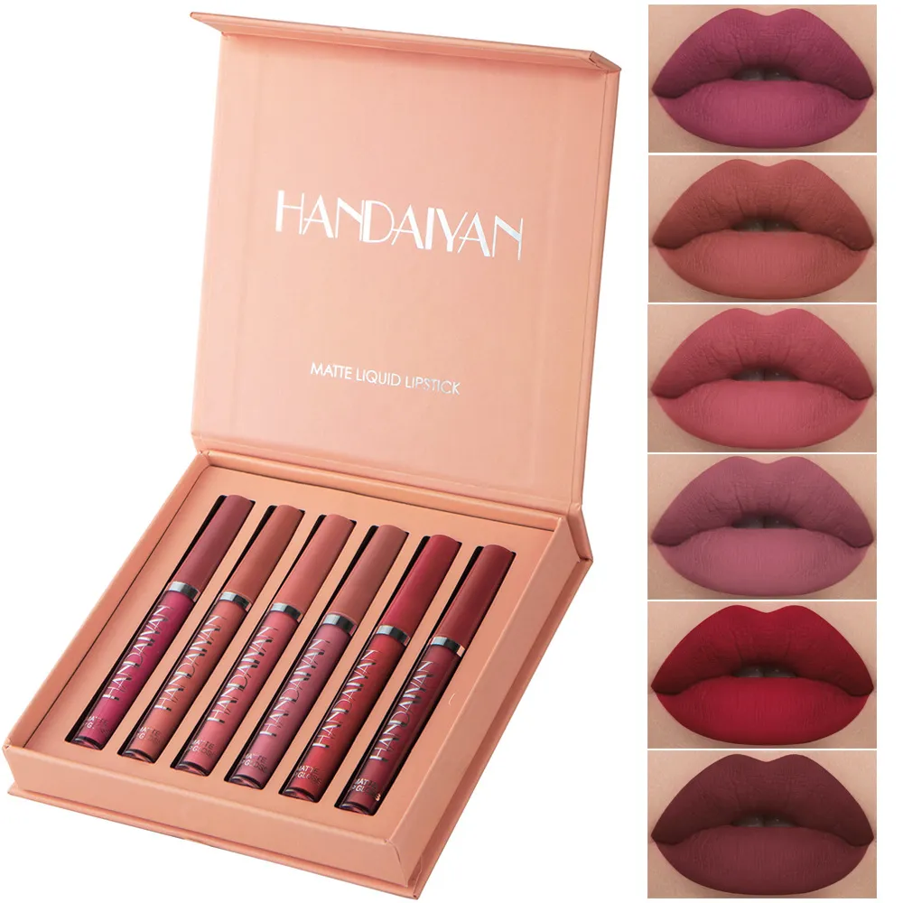 HANDAIYAN 6-teiliges mattes Lippenstift-Set, flüssige Lippentönung, matt, samtig, feuchtigkeitsspendend, langanhaltend, antihaftbeschichtet, für Make-up, Schönheit, Lippenglanz