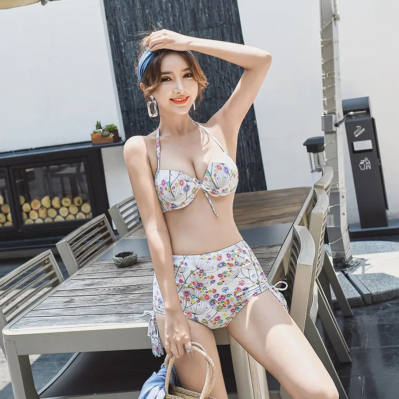 Tankinis Push Up Vintage Sweet 3 Pieces Set Covered Belly Show Thin Spring Sexy Women Small Bust Swimsuit276h