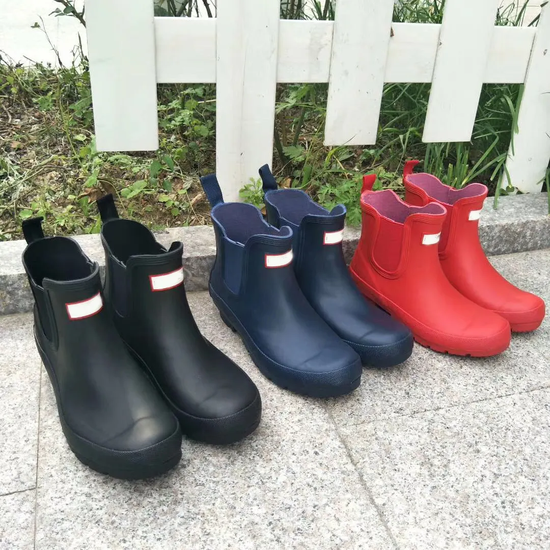 Brand Rain Boots Women Ankle Rainboots Ms Glossy Rain Boots Knee Boots red/black/blue