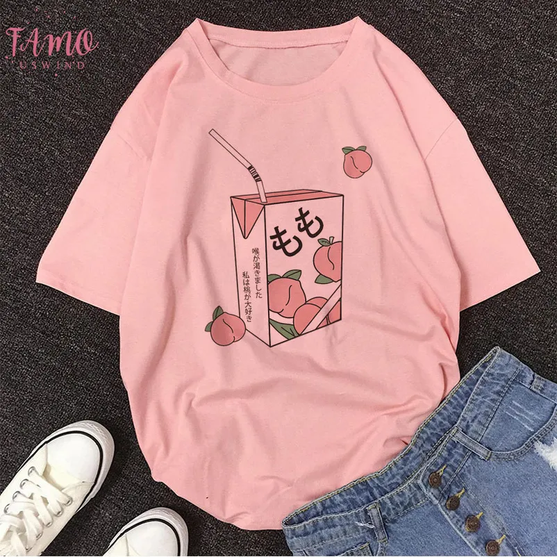 New Juice Japanses Estética Do Pêssego Dos Desenhos Grunge Blusa Mulheres  Harajuku Rosa Kawaii Shein Verão Casual Tops Tumblr Outfit Vadim De $140,6