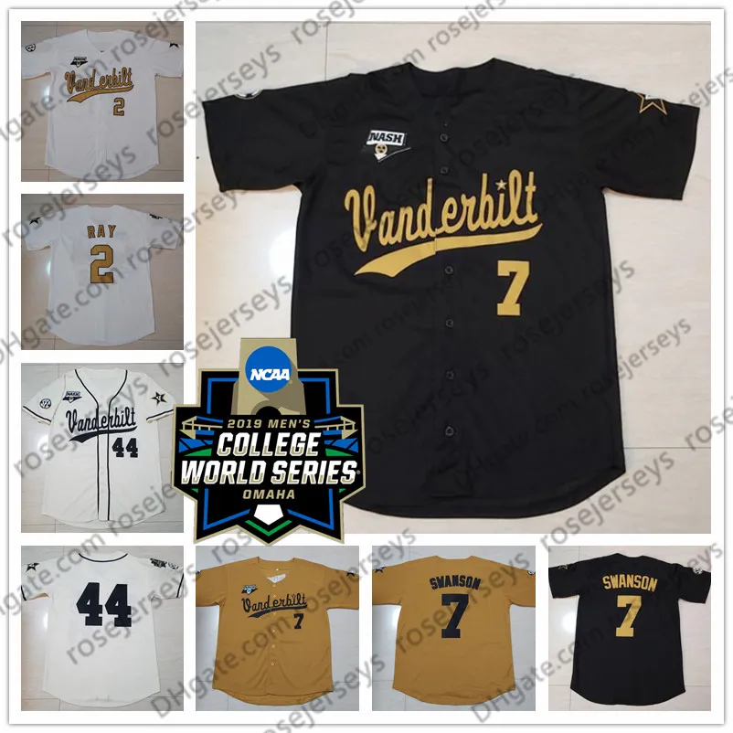 2019 NCAA Vanderbilt Commodores # 7 Dansby Swanson 13 Walker Buehler 14 David Fiyat 20 Bryan Reynolds 24 Pedro Alvarez Siyah Beyaz Forma