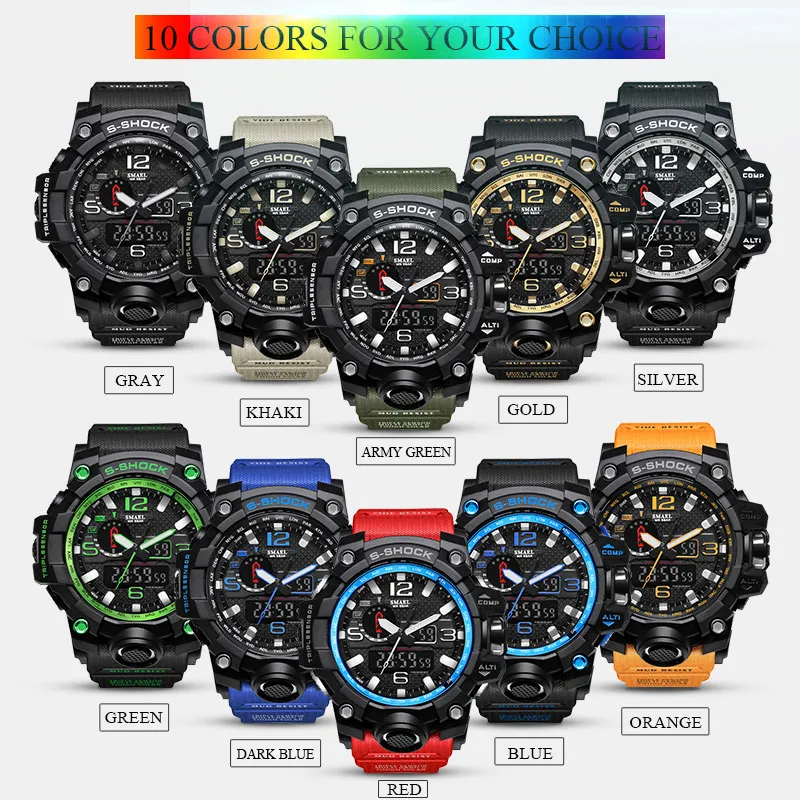 Orologio da uomo SMAEL Orologi sportivi di marca Data Allarme Cronometro Orologio da uomo Orologio sportivo Digital S shock 1545 Orologio LED blu Watproof222S