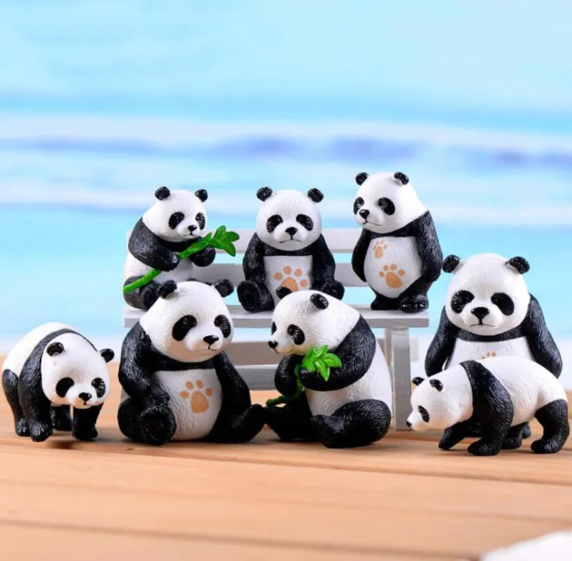 8 Pcs Harz Mini-Panda-Ornament Tierfiguren Zum Sammeln Panda