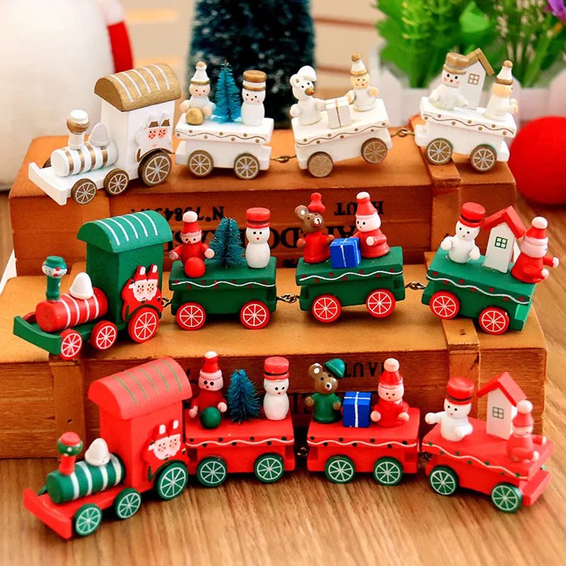 Train en bois de noël enfants Intelligence de noël Train en bois jouets chariot Table en bois ornements de bureau joyeux noël jouet