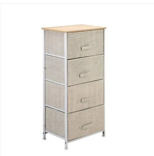 Försäljning !!! Gratis frakt Wholesaleslinen / Naturlig 4-tier Dresser Tower Fabric Swower Organizer + 4 Easy Pull-lådor