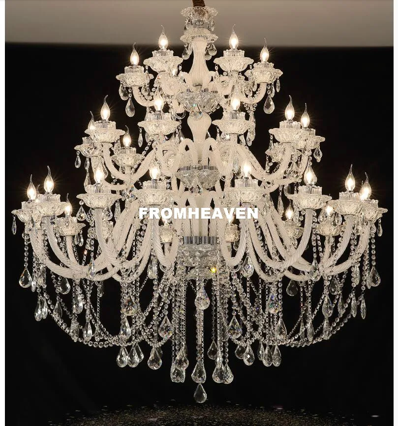 Livraison Gratuite Moderne Clair Blanc Lustre En Cristal Moderne Cristal Suspension Lampe Decora Lustre Hôtel Hall Cristal Éclairage