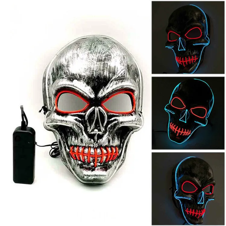 El Cold Light Highlight Mask Мода ужас Страшный Череп Смешанный Цвет Светодиодные Светающие Маска для отдыха Хэллоуин Рождество