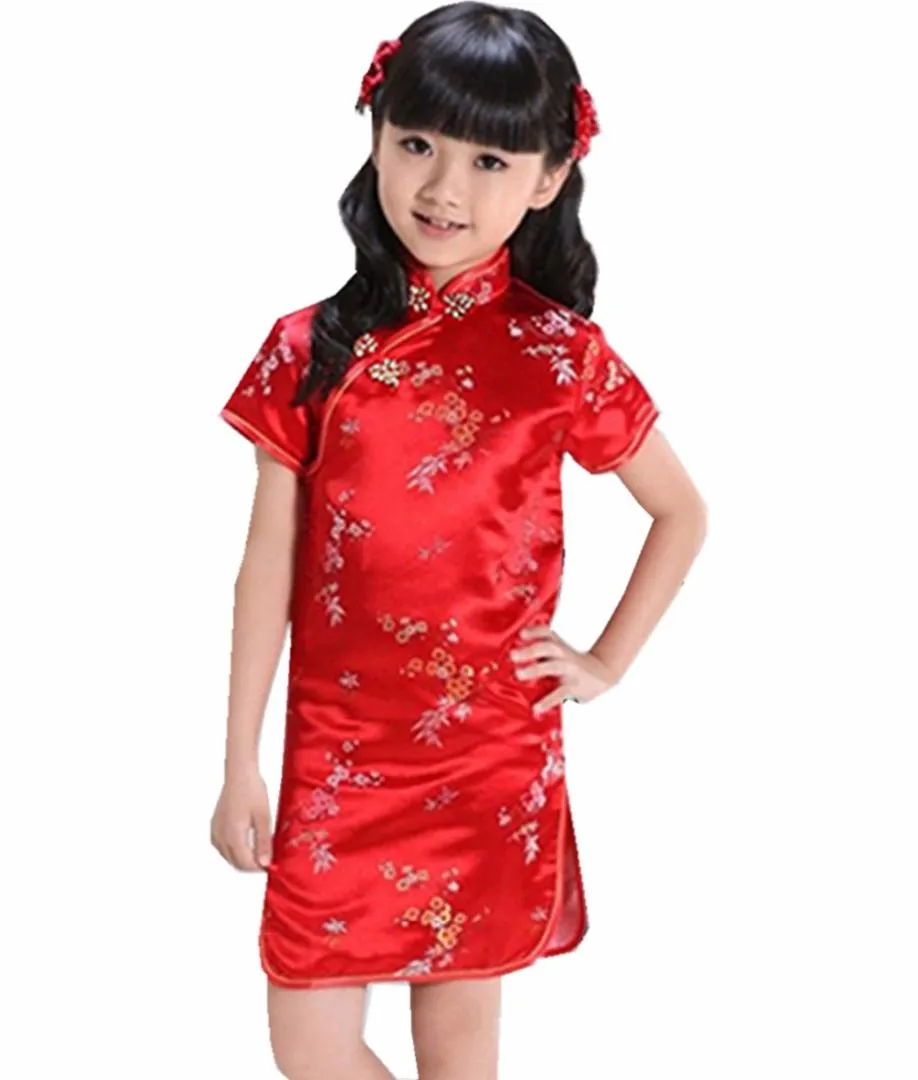 Ropa étnica SHANGHAI Story Baby Girls Estilo chino Vestido Qipao Marca Flower Print Cheongsam para niños Performance Traje satinado