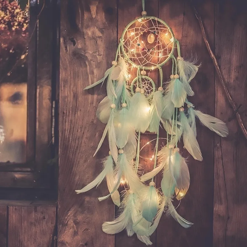 Handmade Dream Catcher With Lights With Feathers Light Portable Wall Hanging Decoration For Room And Home From Esw house 3.81 DHgate.Com