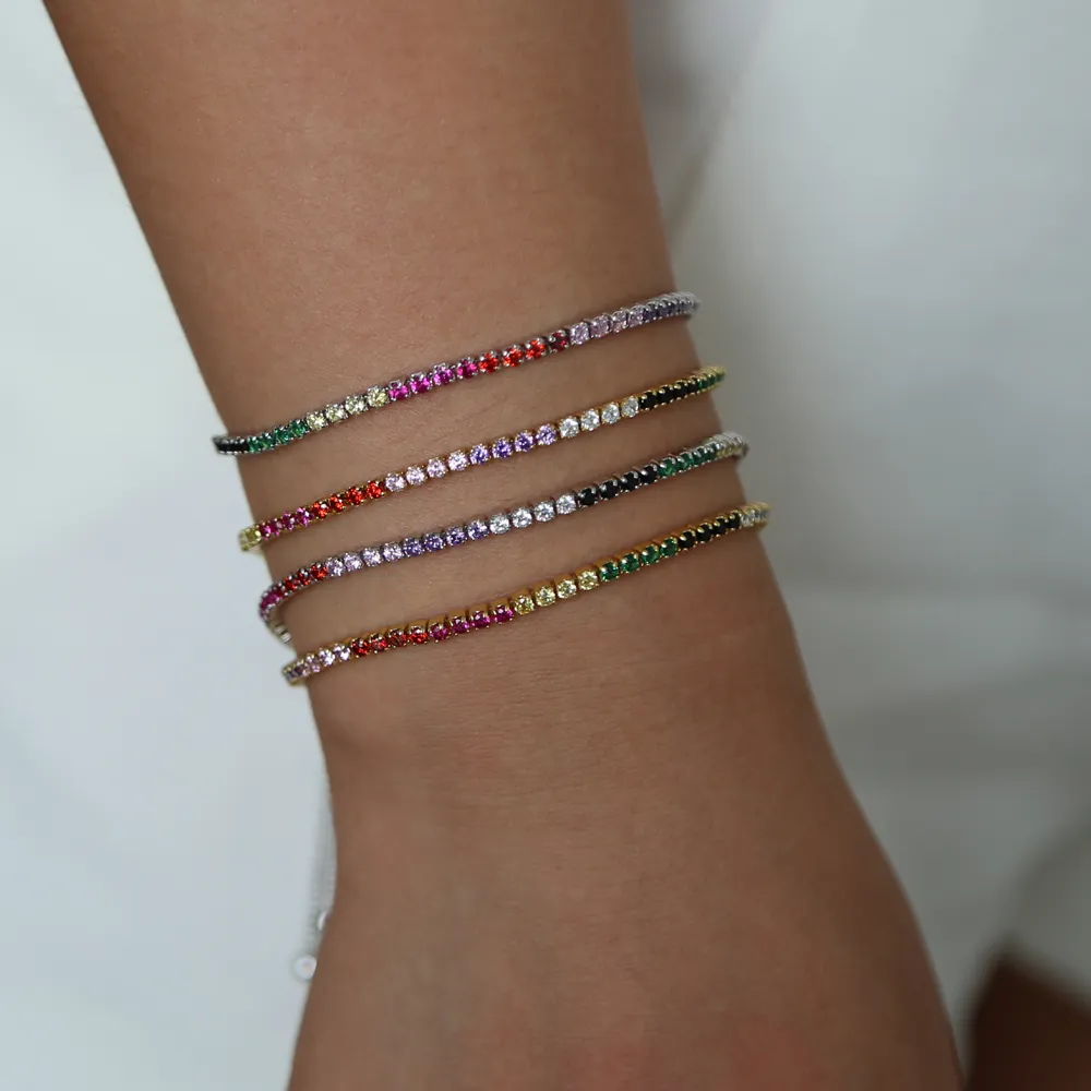 Оптово-радуга CZ Теннисный браслет для женщин Новый дизайн модные модные украшения яркие красочные многоцветные каменные модные ювелирные изделия