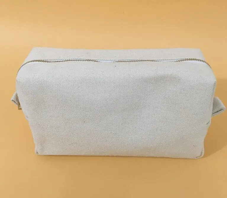 DHL 100pcs sacs de maquillage femmes toile solide blanc grande capacité sacs à cosmétiques avec doublure en or zippé sac de lavage portable