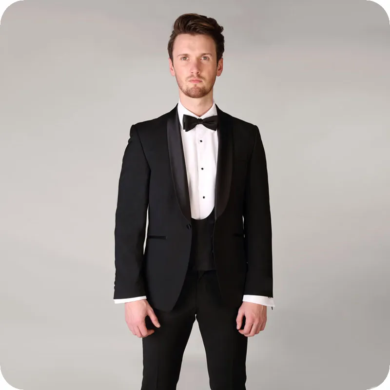 Noir Hommes Costumes Châle Revers Costumes De Mariage Marié Sur Mesure Slim Fit Costume Formel Mariage Homme Marié Porter Robe De Bal Tuxedos Blazer