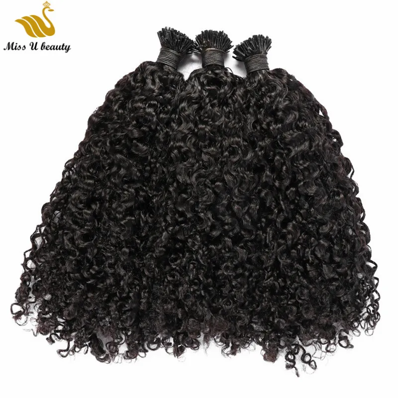 Natuurlijke zwarte kleur I Tip haarextensies Krullend Wave Pre-Bonded Afro Curl Remyhair